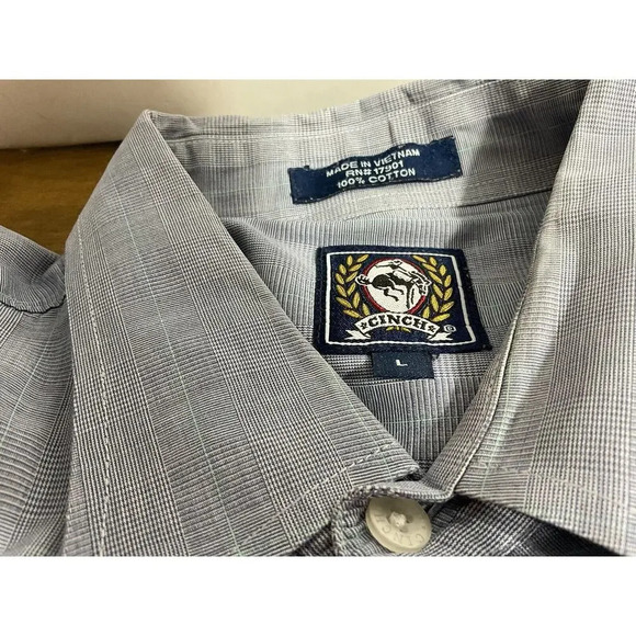 Cinch Men's Gray Plaid Western Cowboy Button Down Long Sleeve Shirt Size Large - Picture 6 of 7